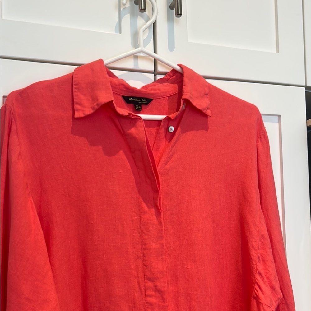 Massimo Dutti Coral Linen Hi Low Tunic Blouse Size XS - Picture 3 of 14